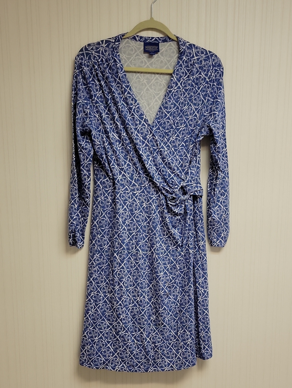 Pendleton Blue Sand Dollar Printed Classic Wrap Dress Large Coastal Grandma
